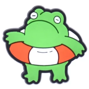 Breloque de chaussure représentant une grenouille verte au chapeau de cowboy orange