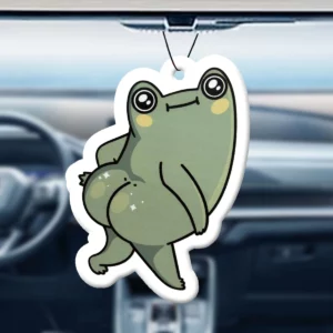 Désodorisant suspendu pour voiture illustré d’une grenouille verte dansante