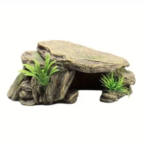Cachette rocheuse de terrarium avec une ouverture abritée et un plateau supérieur