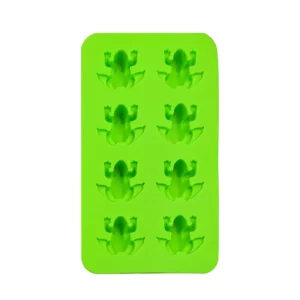 Moule vert en silicone avec huit empreintes de grenouille identiques