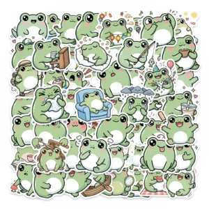 Lot illustré de grenouilles pastel dans différentes scènes